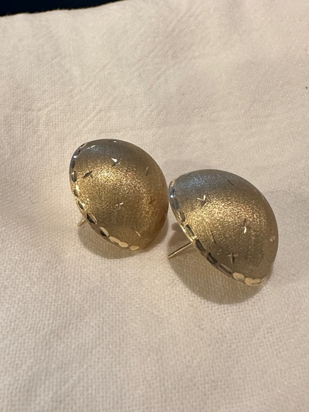 Round Textured 14K Gold Button Earrings - Picture 3 of 4